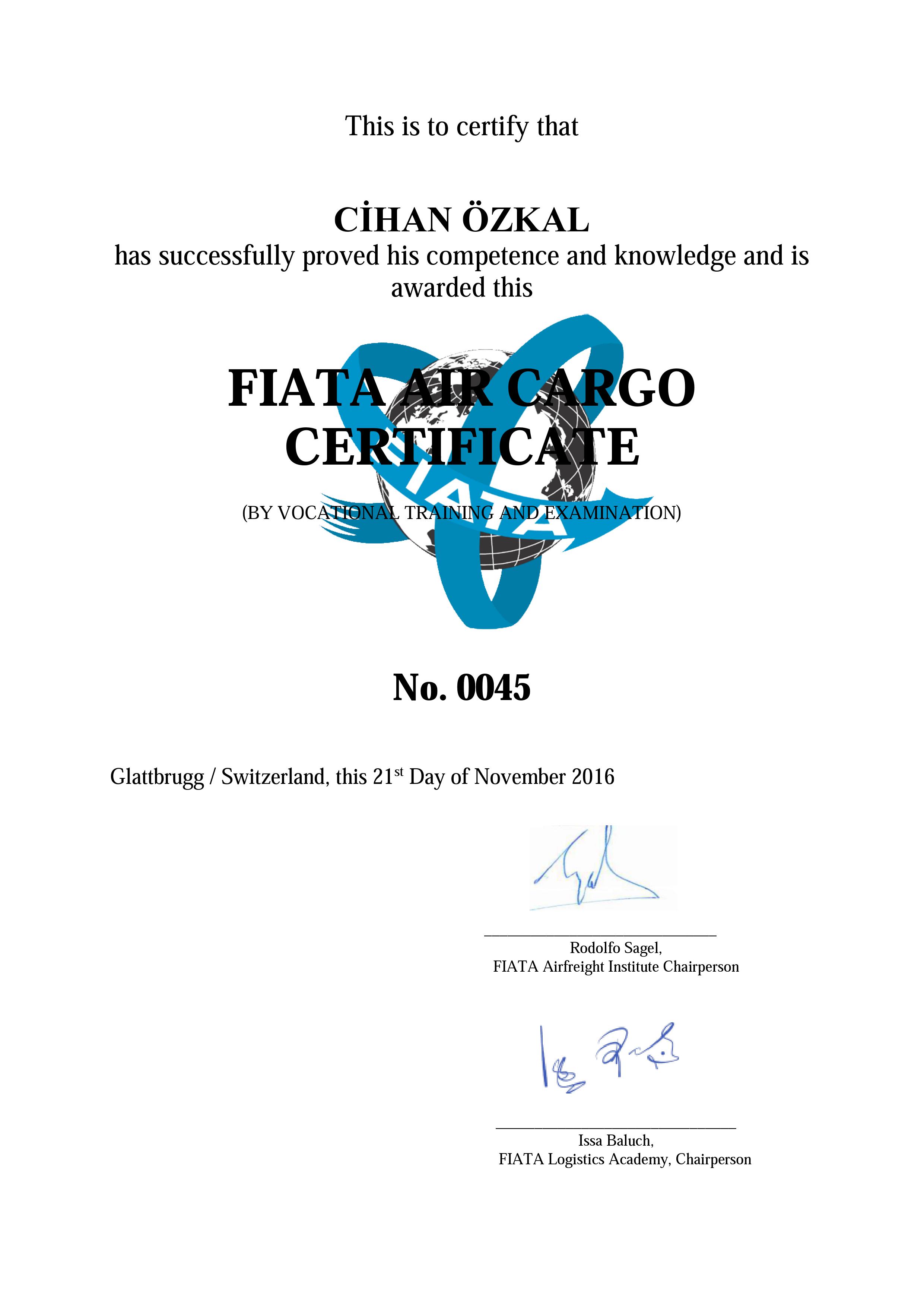 FIATA Air Cargo Certificate Cihan Ozkal