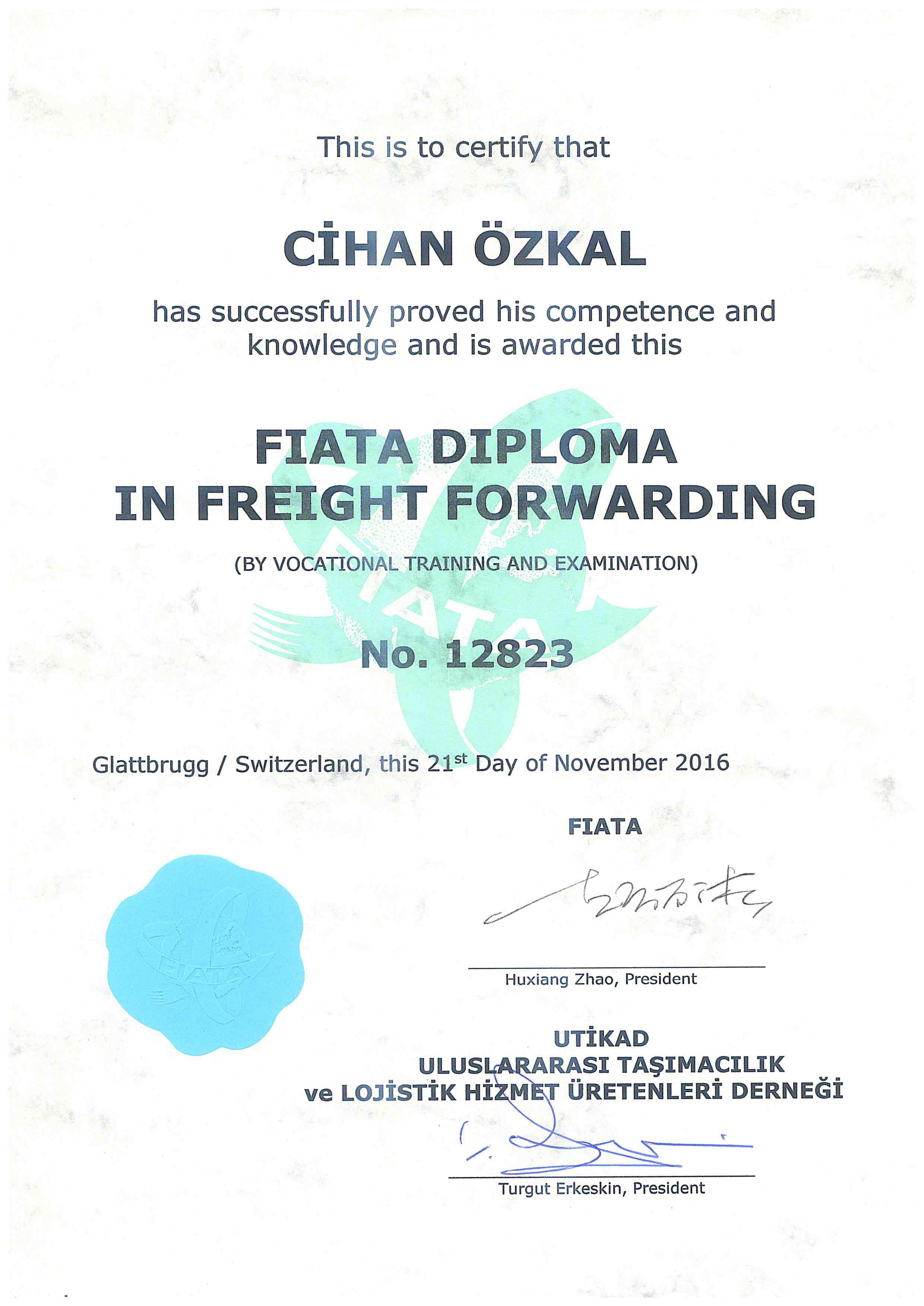 FIATA Diploma Cihan Ozkal